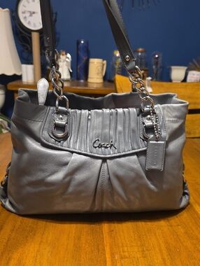 Coach Ashley ruched grey leather satchel handbag, model number F17571